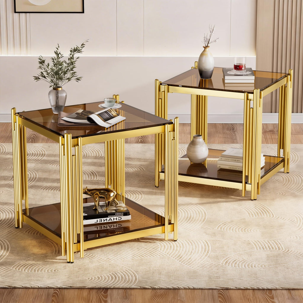 Gold Square Glass End Table, Set of 2 O2708
