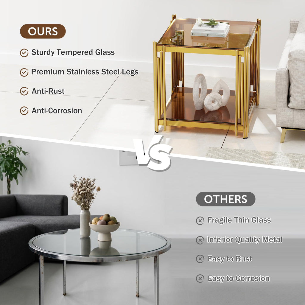 Gold Square Glass End Table, Set of 2 O2708