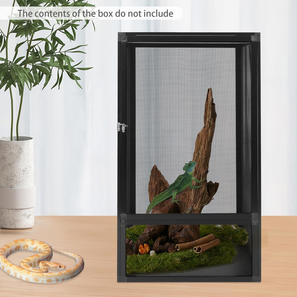 Black Large Aluminum Screen Reptile Terrarium Cage with Locking Latch X510065