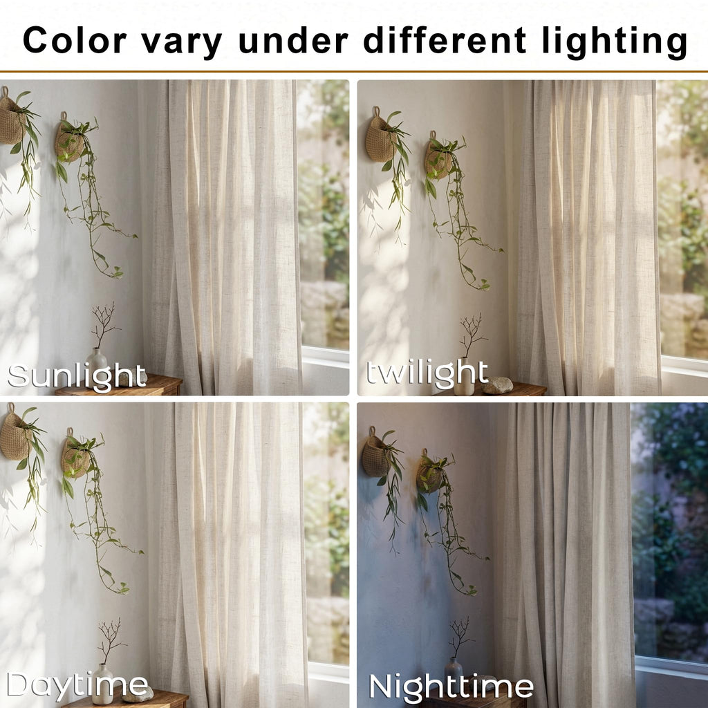 72 Inch Extra Wide Cream Semi Sheer Linen Curtains 2 Panels Set T726