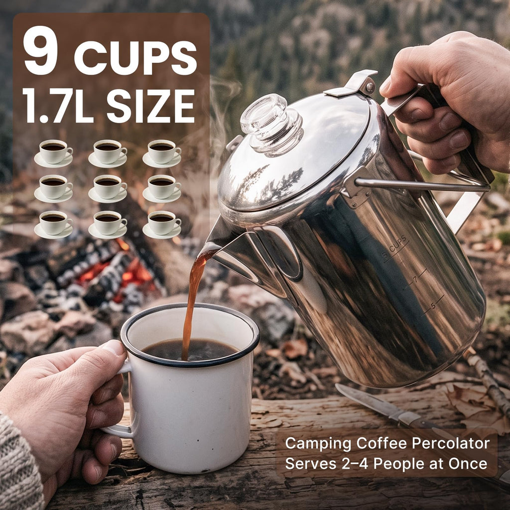 9 Cup Stainless Steel Coffee Pot with Wood Handle O7227