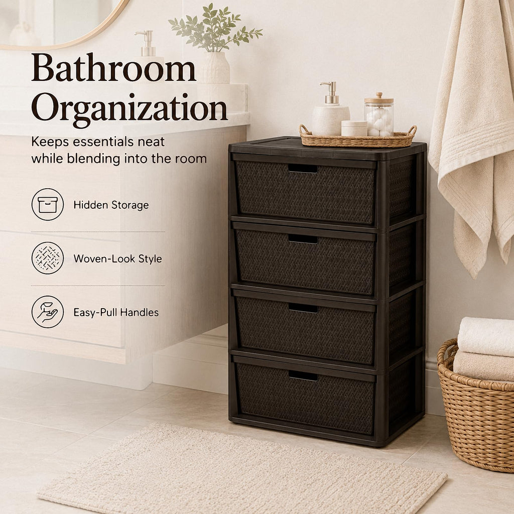 4 Drawer Brown Plastic Storage Tower S543