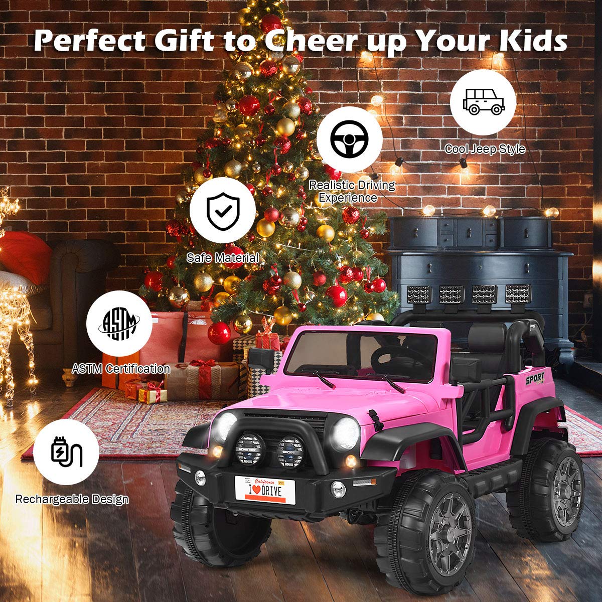 12V Battery Powered Ride on Truck with Remote Control, Pink F5330