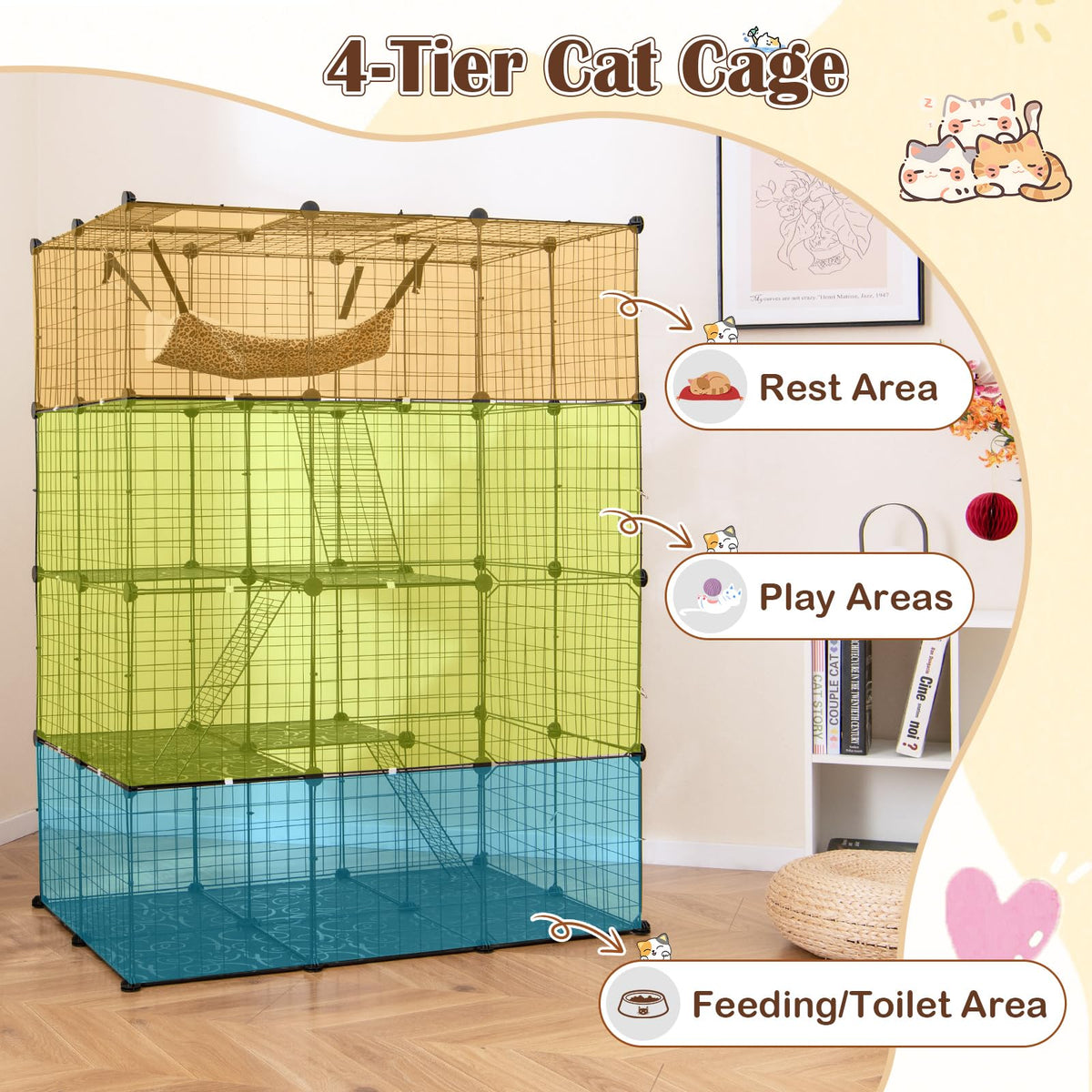 56" 4-Tier Cat Enclosure with Skylight D56216