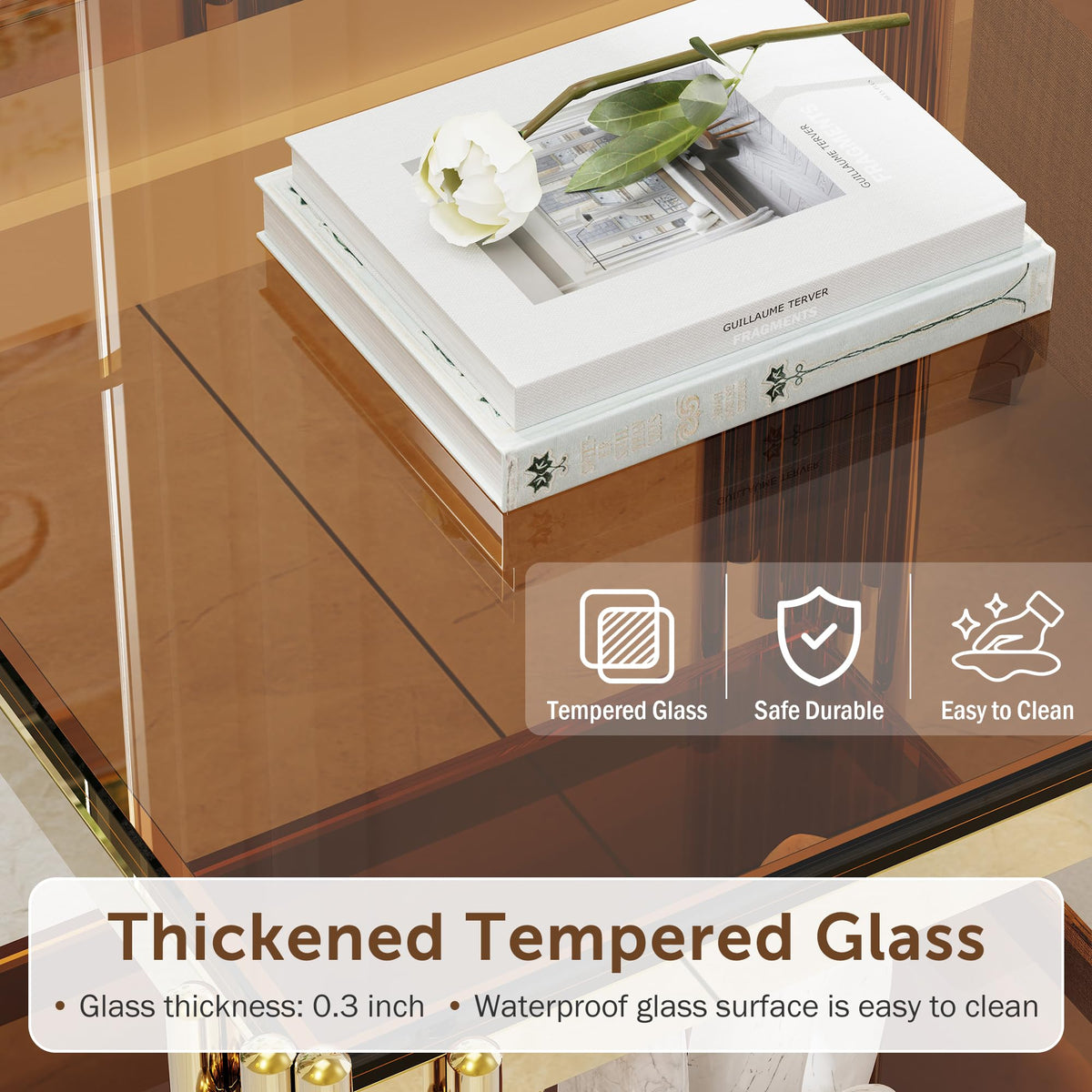 Gold Square Glass End Table, Set of 2 O2708