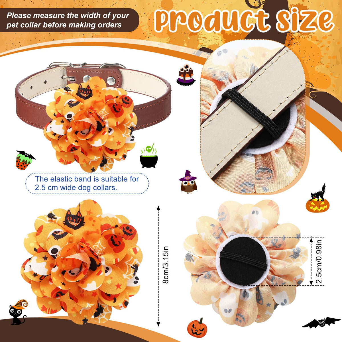 80 Pcs Halloween Dog Collar Flowers Bulk M8799