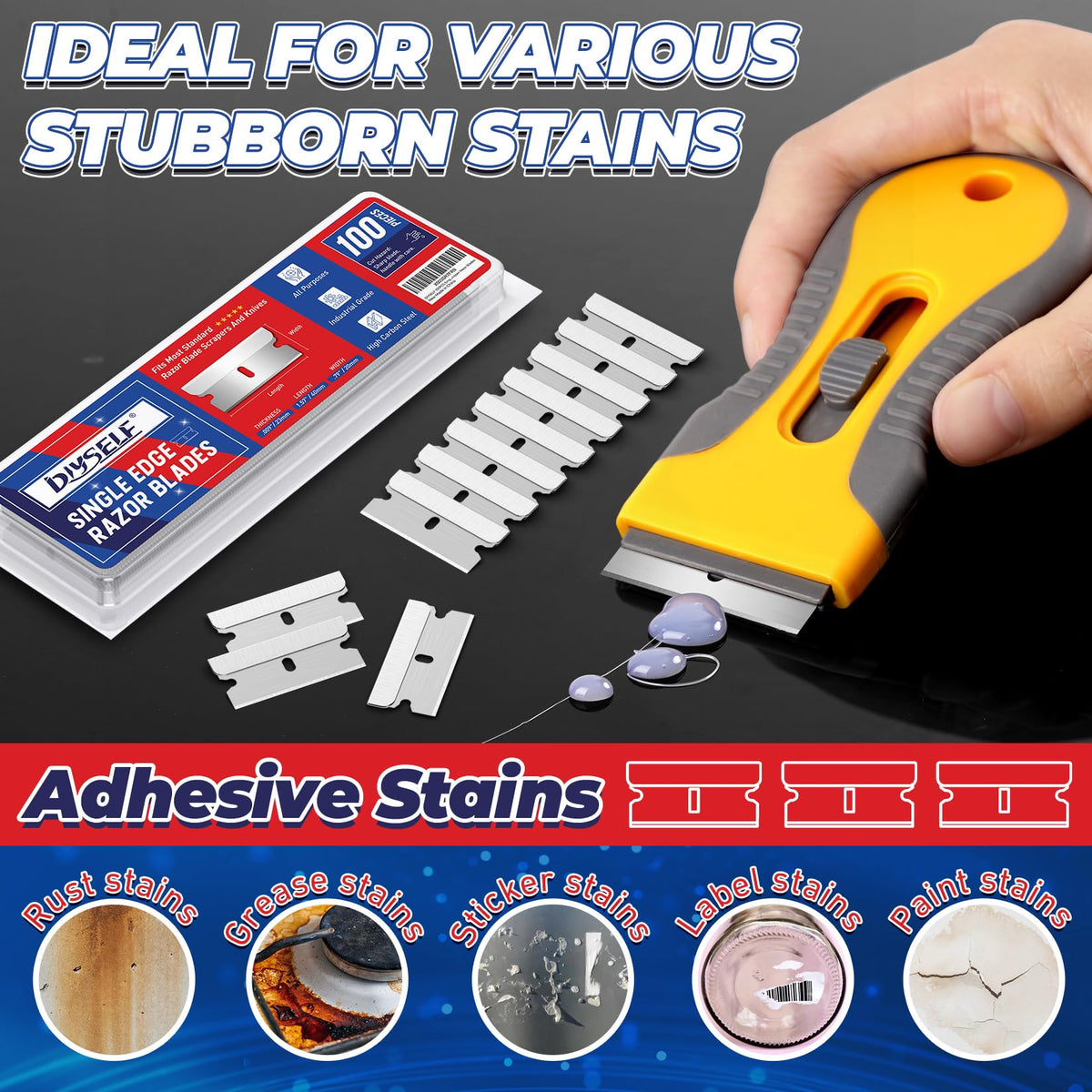 Single Edge Razor Blades, 100 Blades, High Carbon Steel Z88244