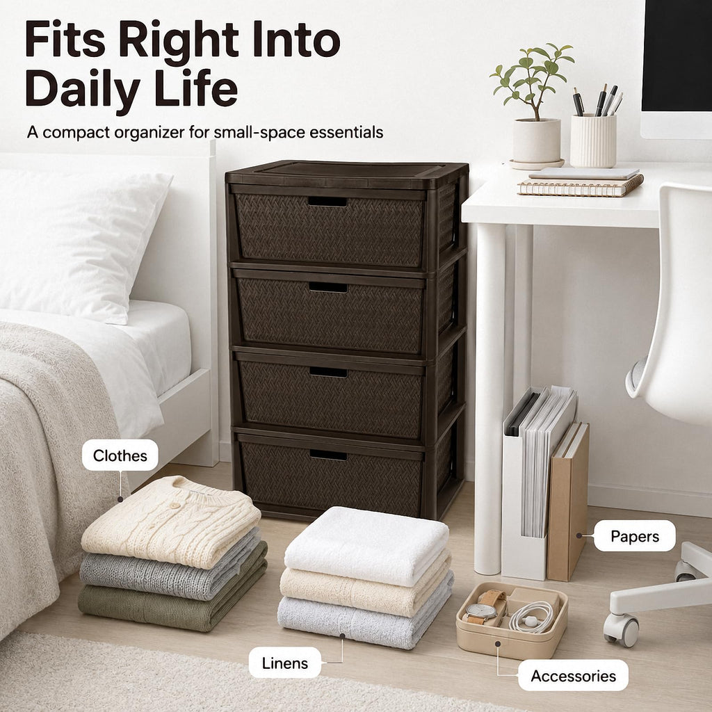4 Drawer Brown Plastic Storage Tower S543
