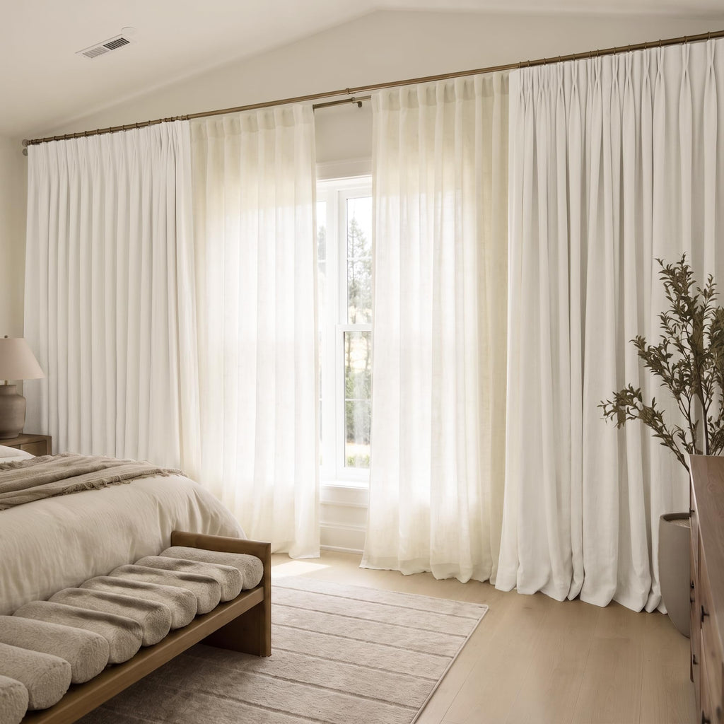 72 Inch Extra Wide Cream Semi Sheer Linen Curtains 2 Panels Set T726