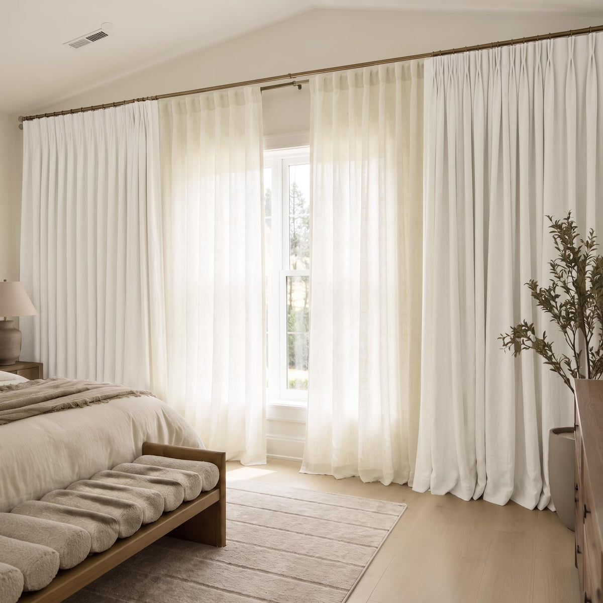 72 Inch Extra Wide Cream Semi Sheer Linen Curtains 2 Panels Set T726