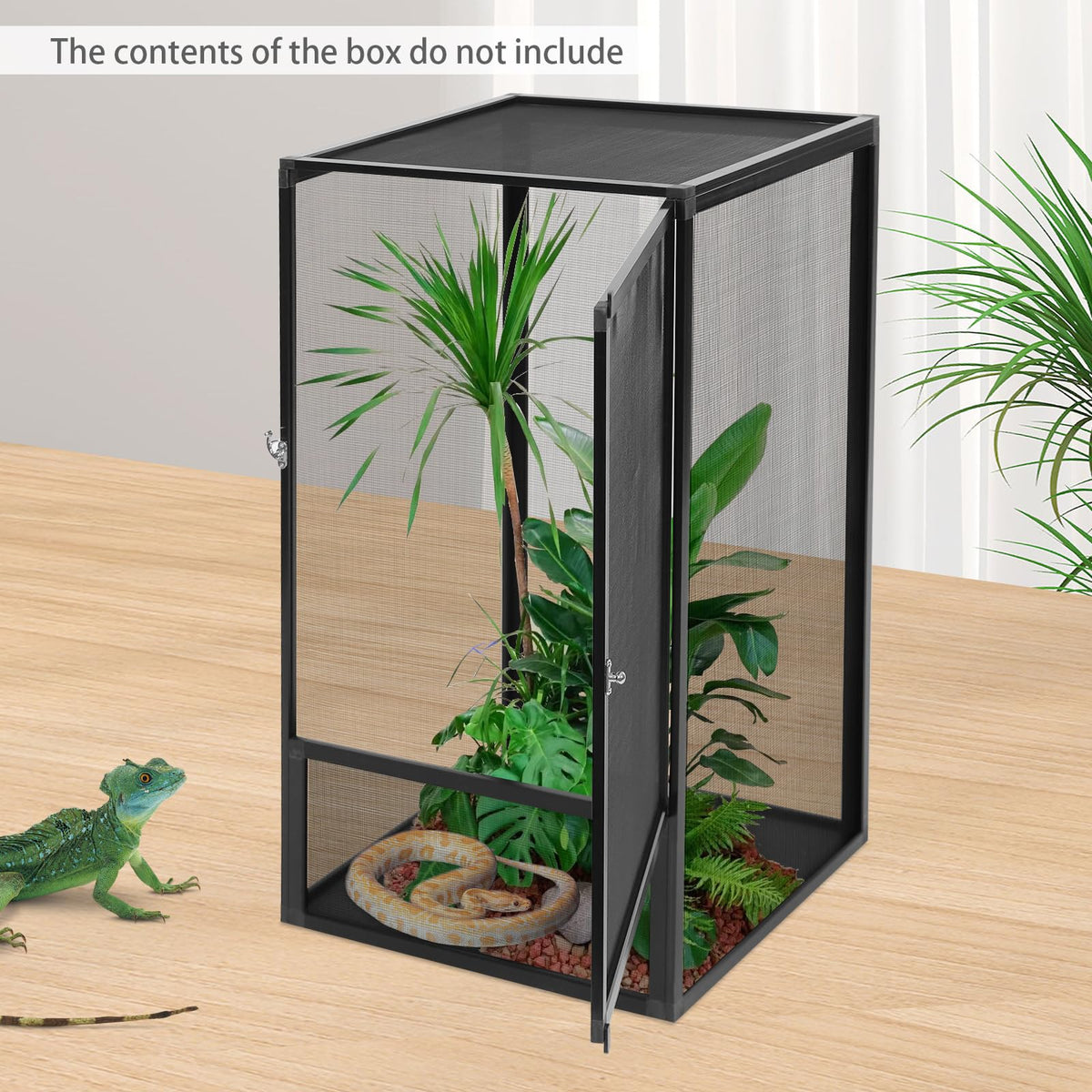 Black Large Aluminum Screen Reptile Terrarium Cage with Locking Latch X510065