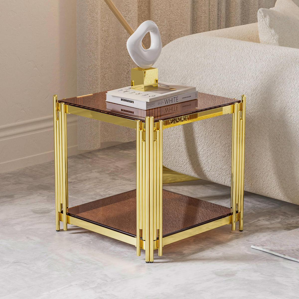 Gold Square Glass End Table, Set of 2 O2708