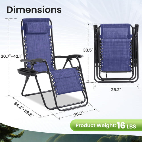 2 Pack Blue 7-Position Adjustable Zero Gravity Chairs H676