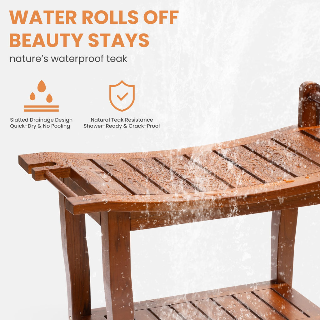 Teak Shower Bench with Shelf R7811