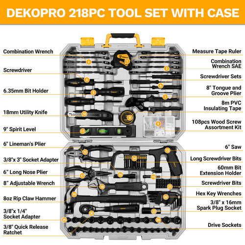 218-Piece General Household Hand Tool Kit with Storage Case Q728