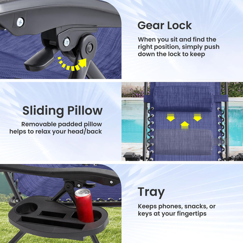2 Pack Blue 7-Position Adjustable Zero Gravity Chairs H676