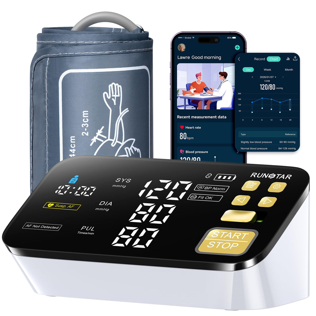 Smart Blood Pressure Monitor with Wide Upper Arm Cuff S5256