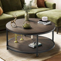 36" Round 2-Tier Coffee Table with Storage Shelf, Black Walnut Y44867