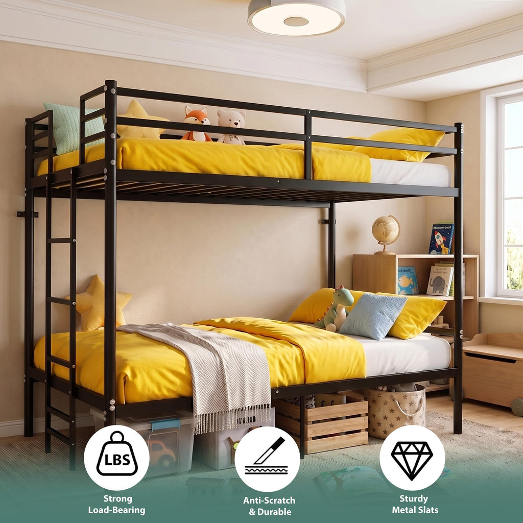 Twin Over Twin Bunk Bed with Ladder, Black Q11154