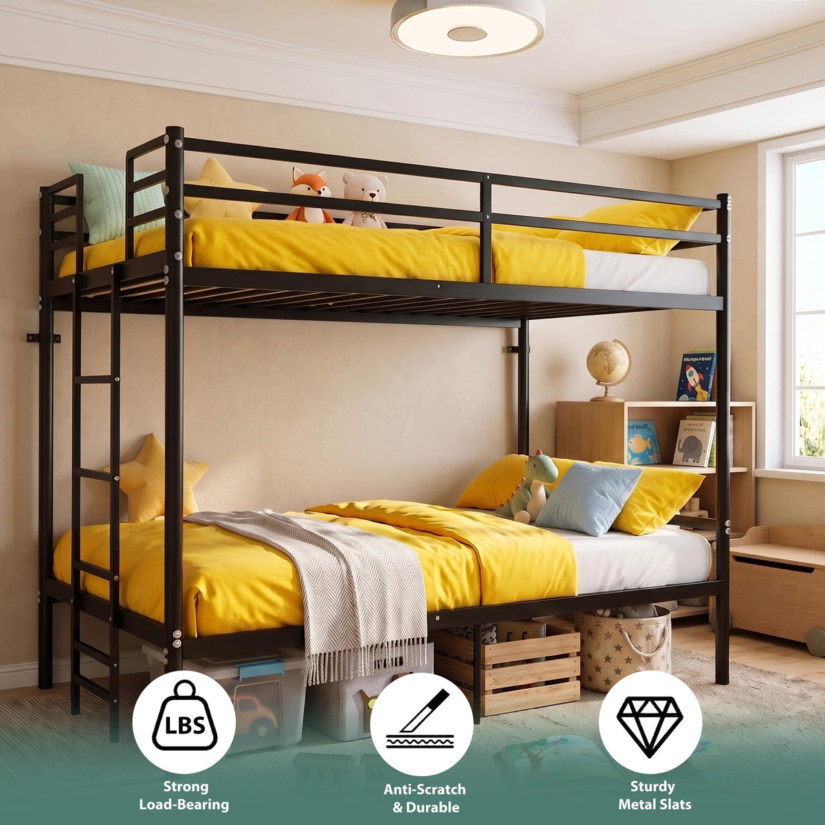 Twin Over Twin Bunk Bed with Ladder, Black Q11154