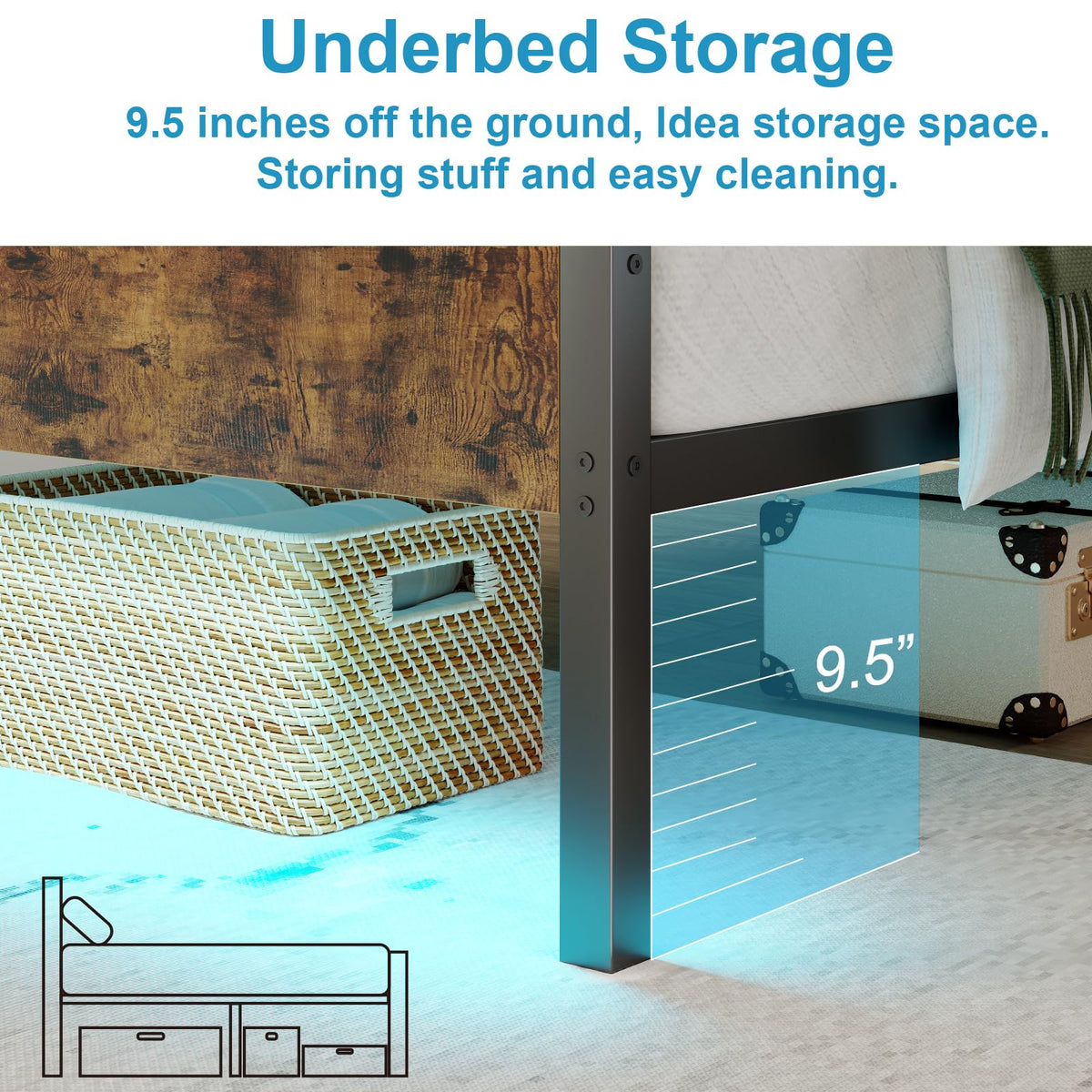 Twin Size Bed Frame with LED Light & Charging Station H213