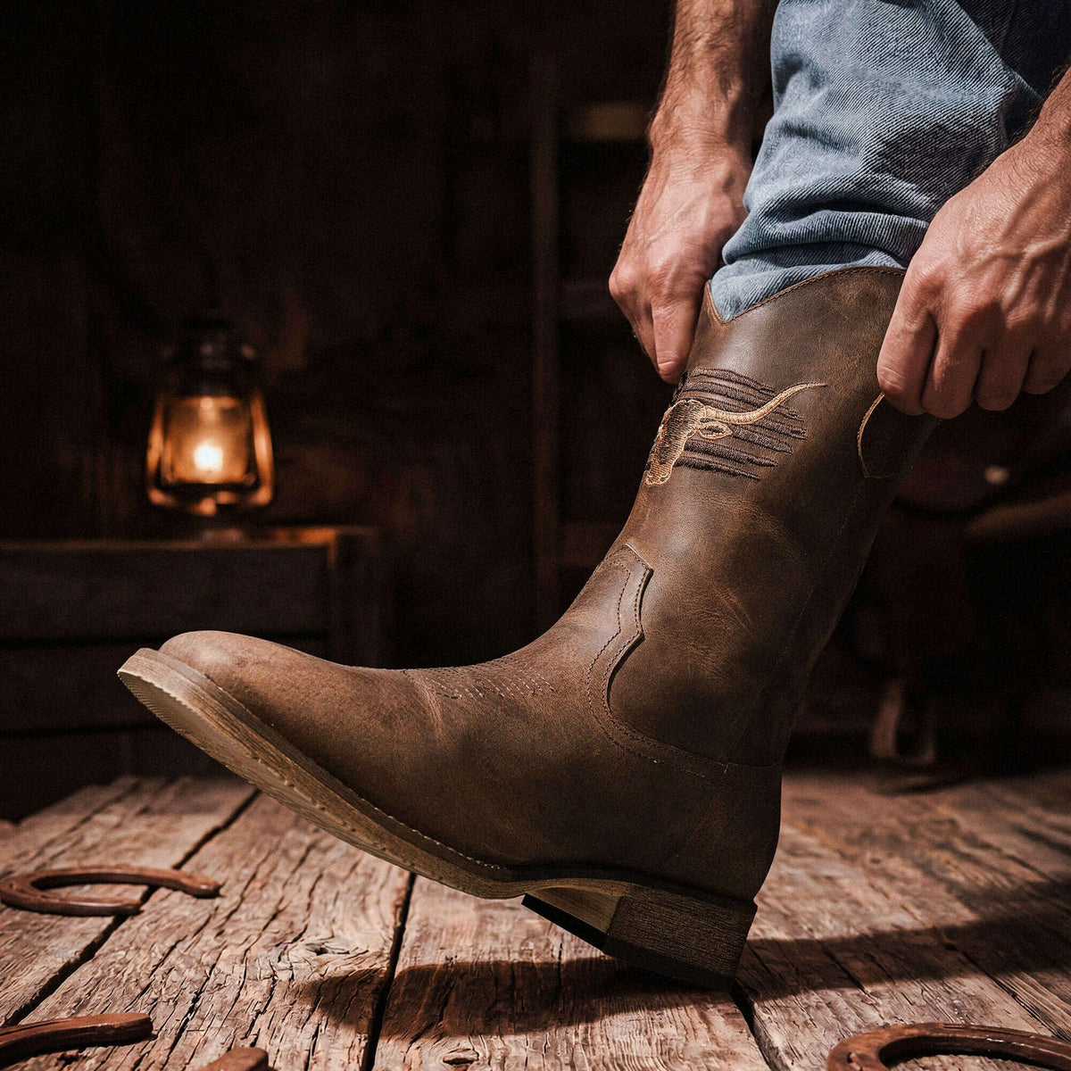 Cowboy Boots Wide Square Toe Slip Resist O949887