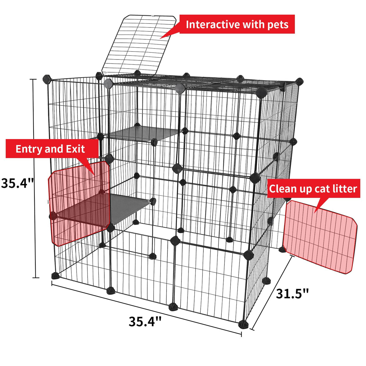 3-Tier Detachable Metal Wire Cat Cage Playpen X4000