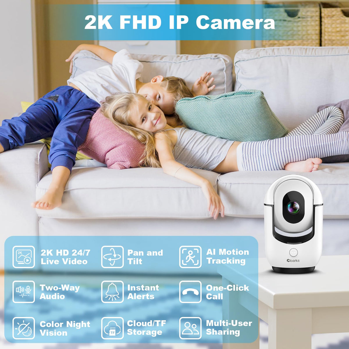 2K Pan/Tilt WiFi Indoor Security Camera with 2-Way Audio S693