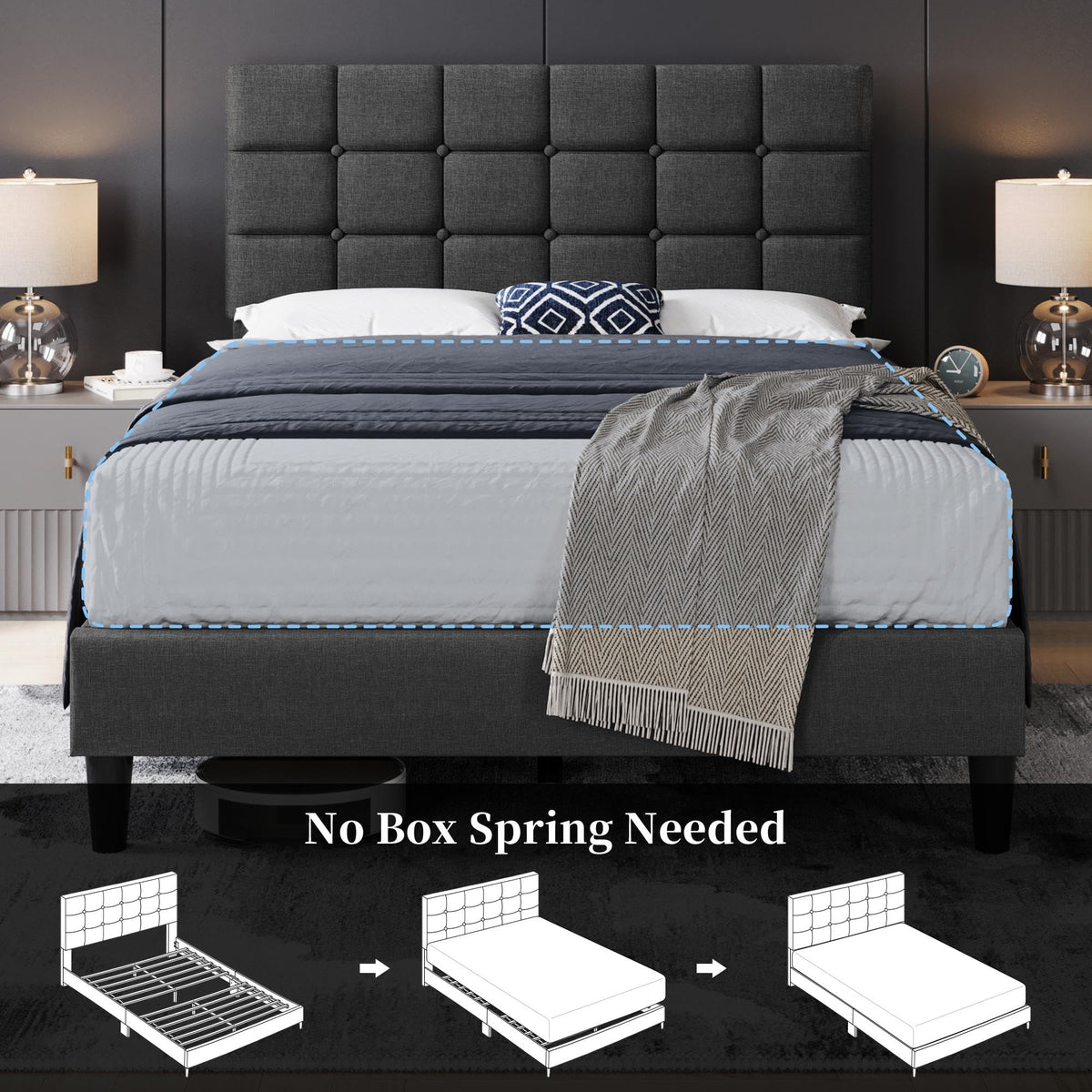 Full Size Upholstered Tufted Bed Frame with Headboard Q96515