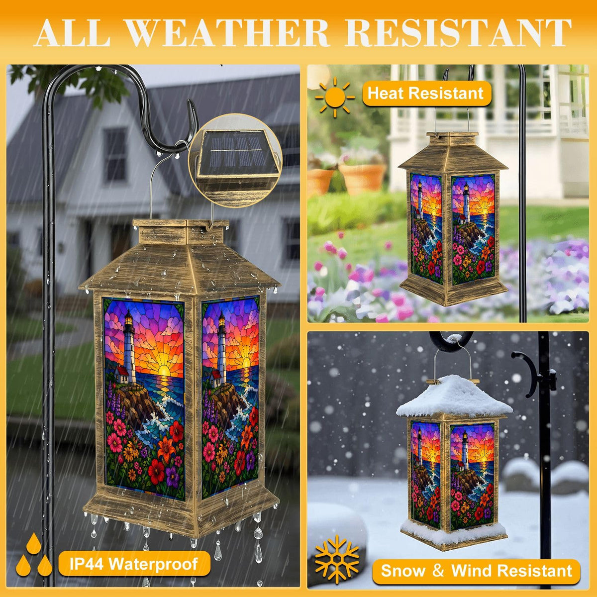 Waterproof Stained Glass Solar Lantern J177450
