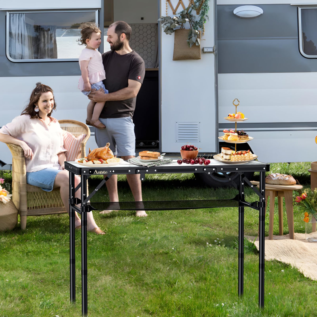 3ft Folding Camping Table, 3 Adjustable Height M277993