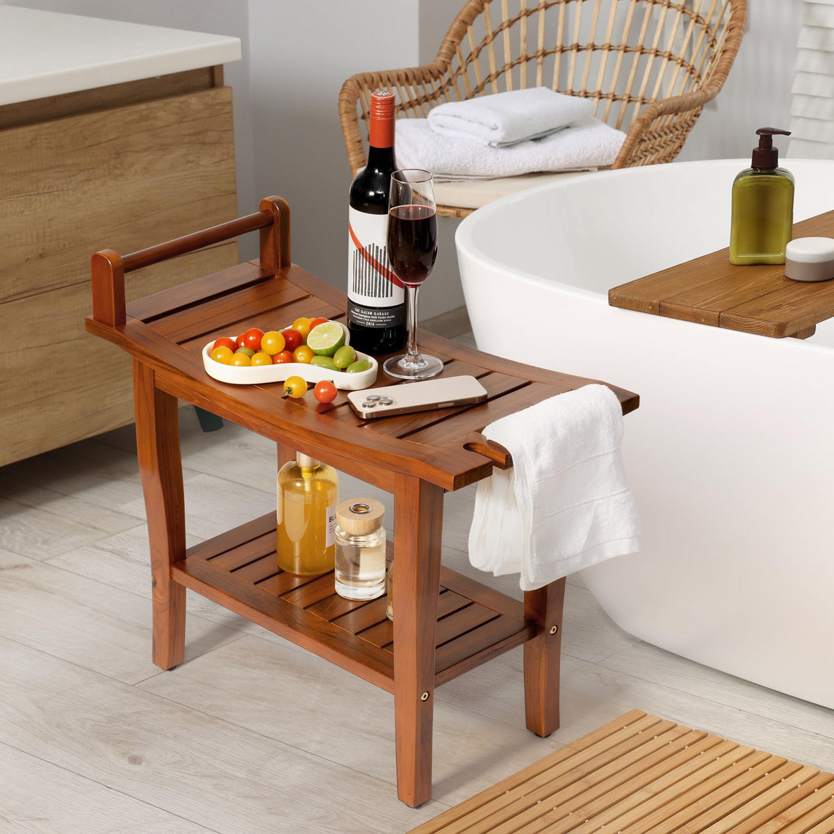 Teak Shower Bench with Shelf R7811