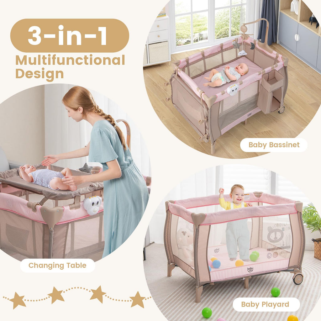 3 in 1 Pink Pack and Play with Bassinet N719