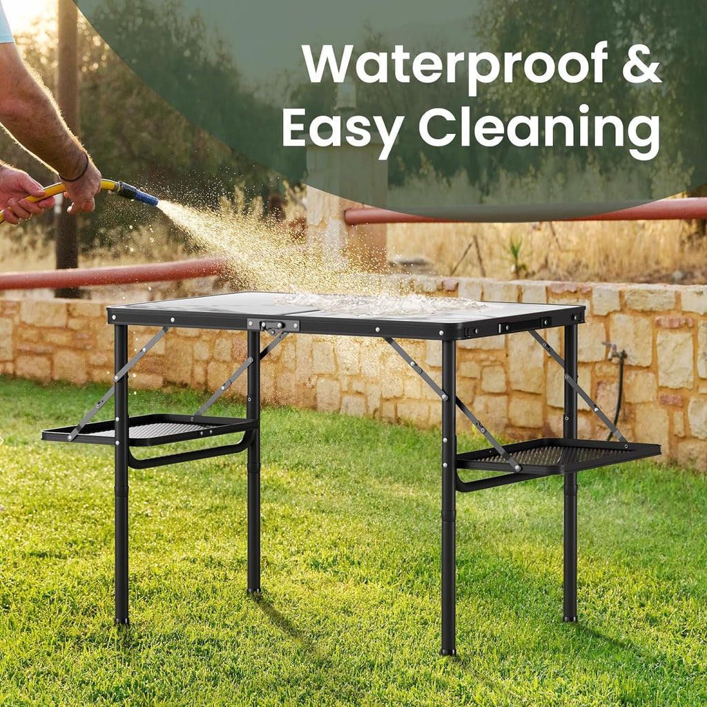 Folding Camping Table 3ft Aluminum with Side Racks & Storage Net D613