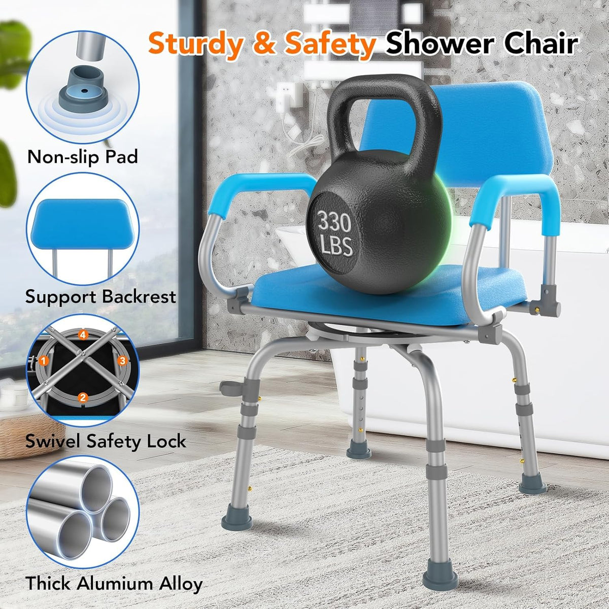 Swivel Shower Chair with Arms and Back O9781
