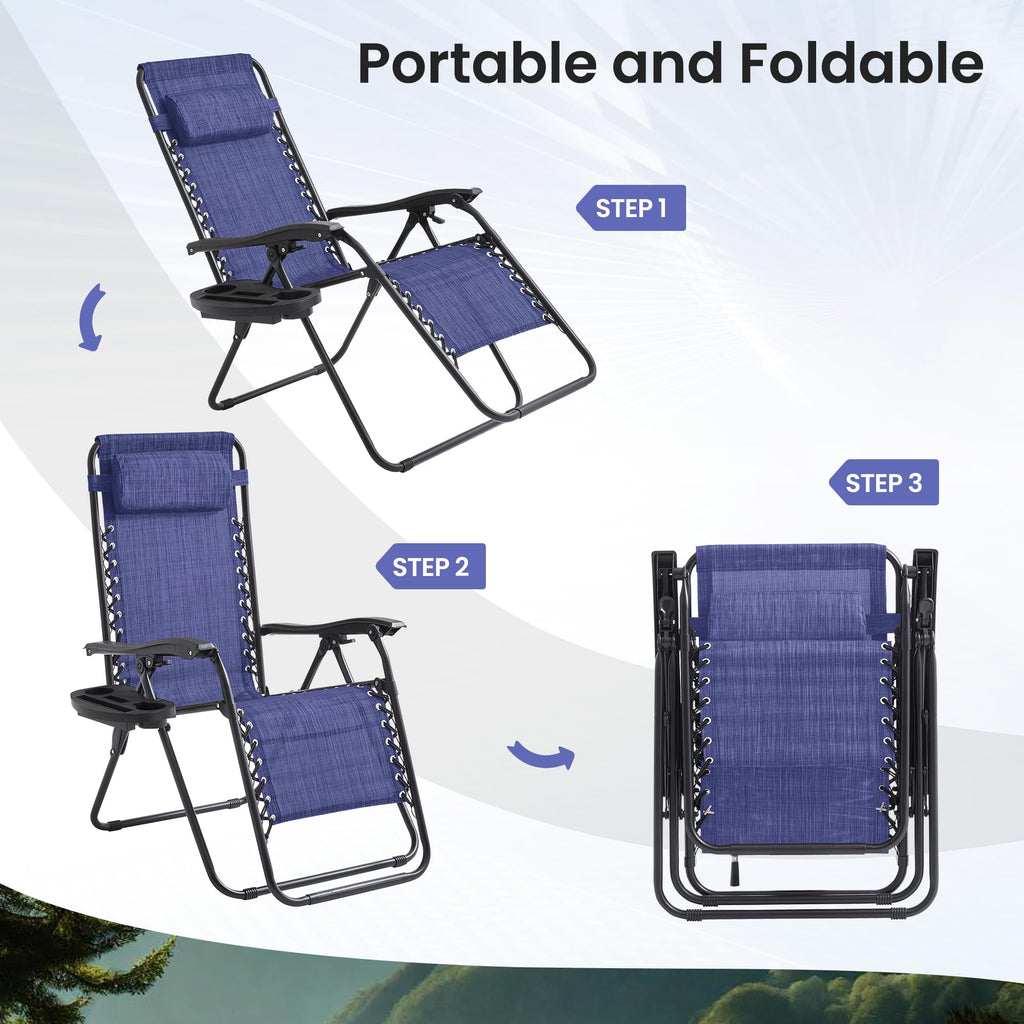2 Pack Blue 7-Position Adjustable Zero Gravity Chairs H676