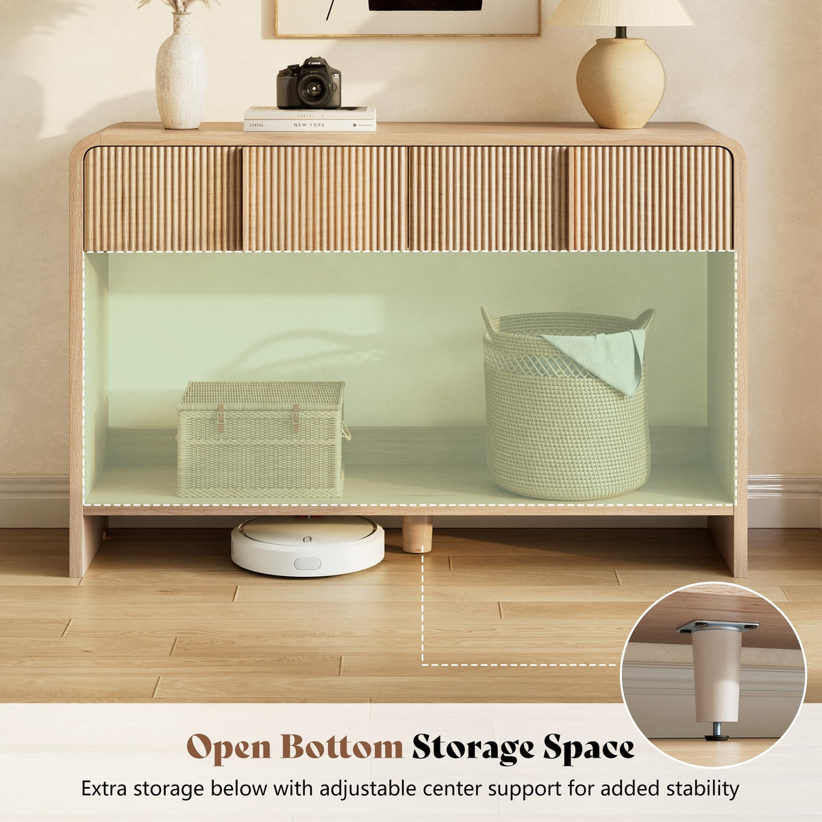 45" Fluted Console Table with 2 Drawers and Open Shelf V123497