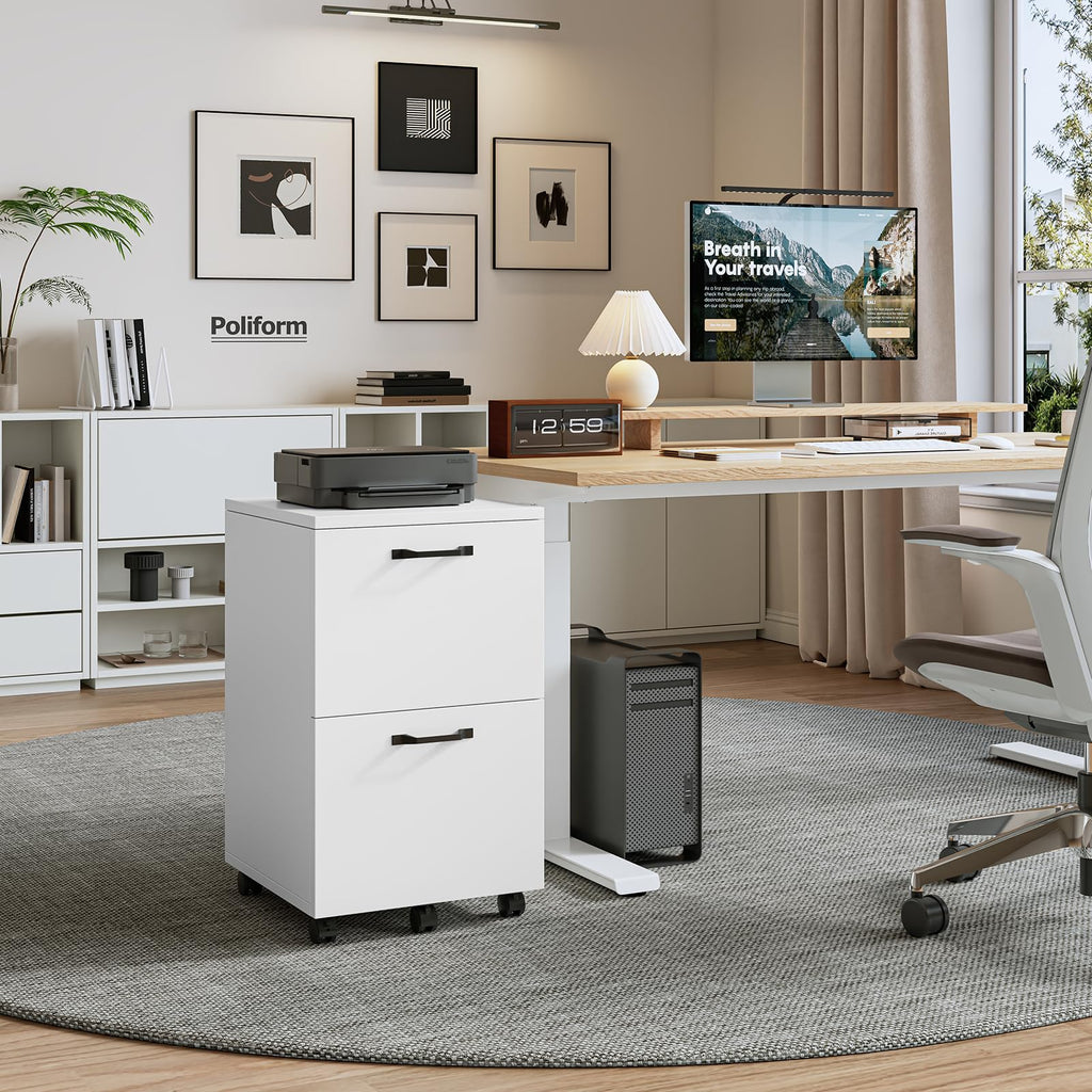 White 2 Drawer Rolling Wood File Cabinet N75530