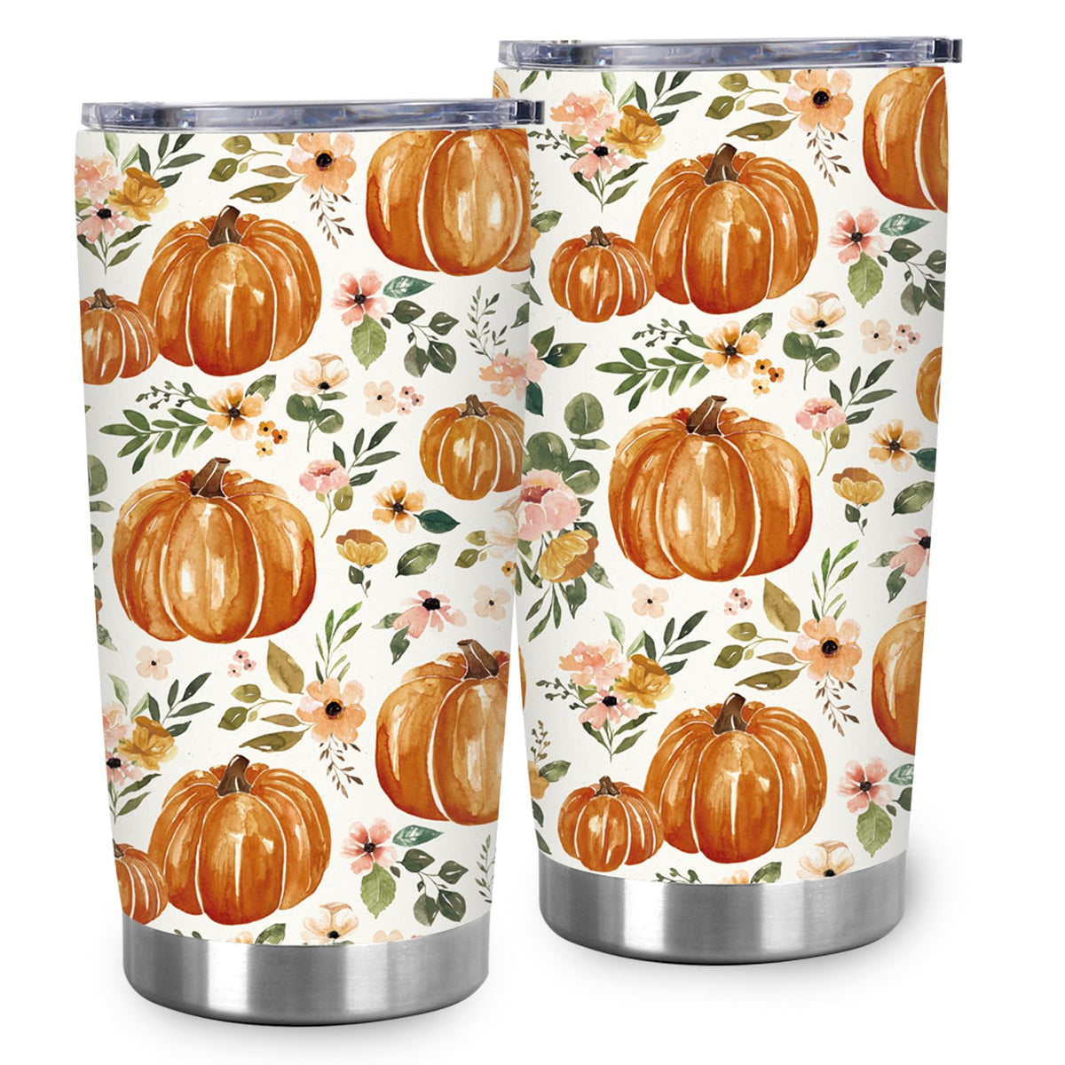 20 Oz Floral Pumpkin Tumbler with Lid Straw T7951