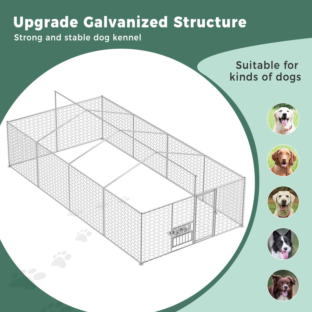 10×20FT Heavy Duty Chain Link Dog Kennel with Roof S800