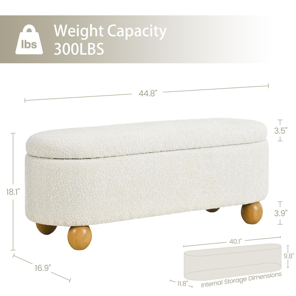 44.8" Beige Storage Ottoman Bench with Hinge G7647