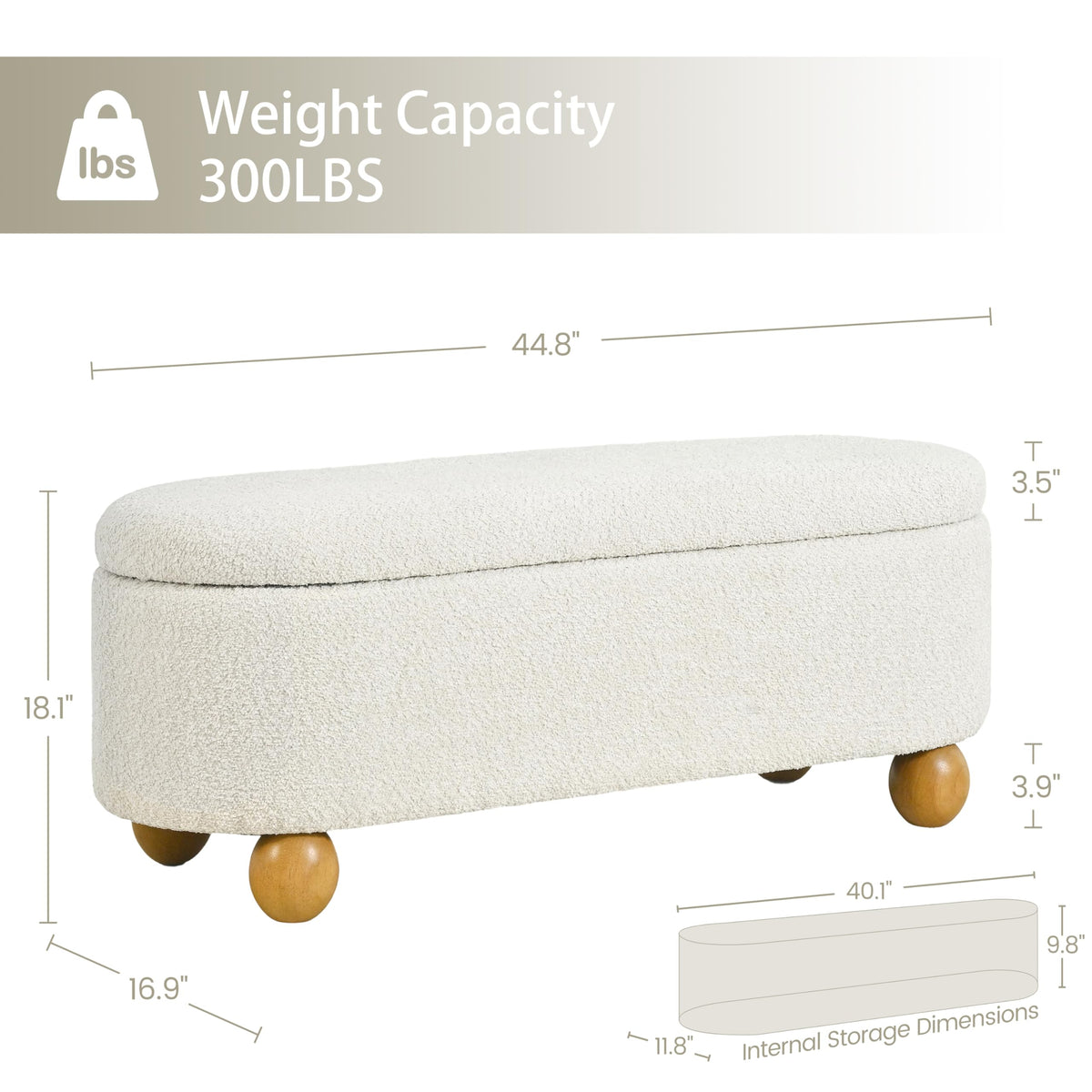 44.8" Beige Storage Ottoman Bench with Hinge G7647