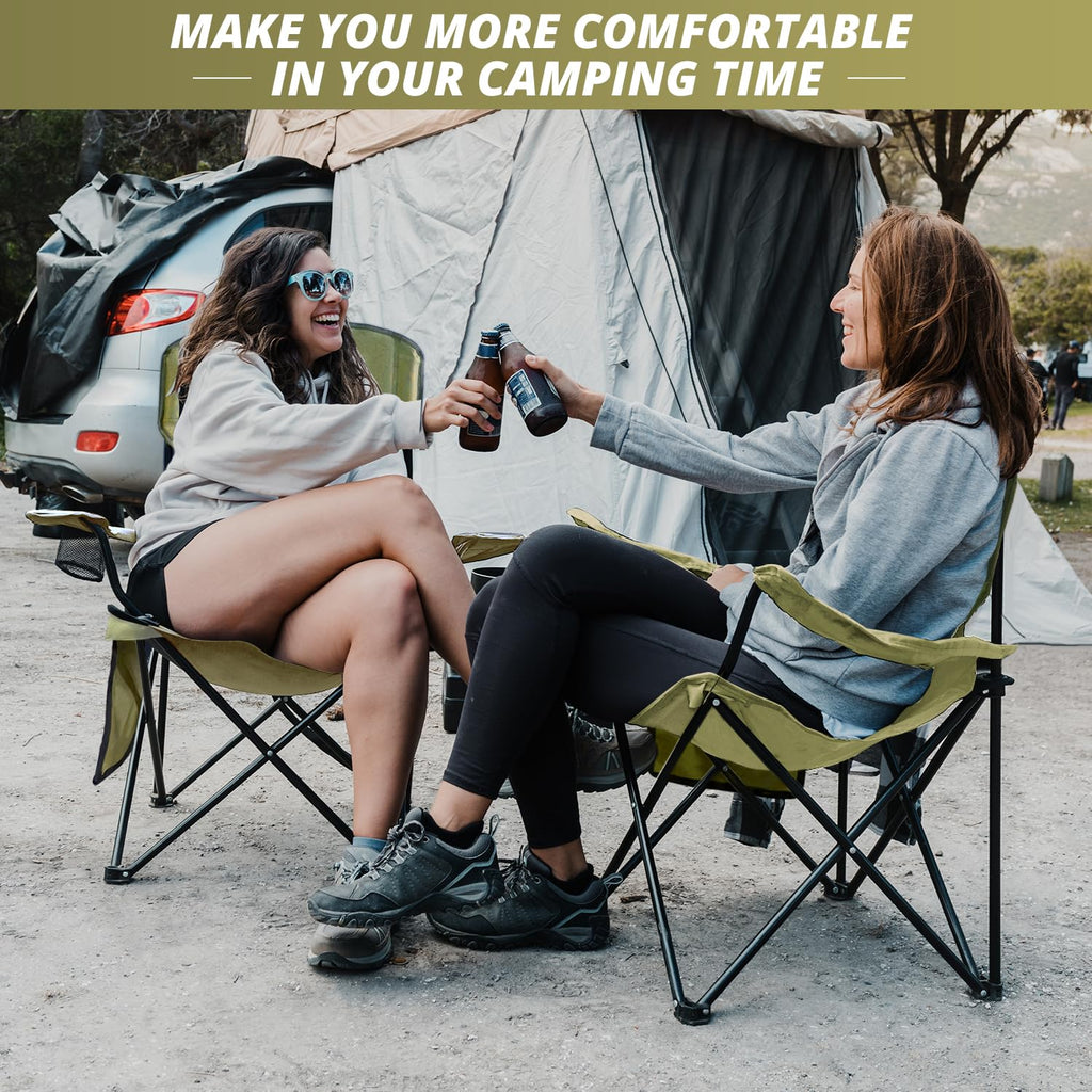 2 Pack Folding Camping Chairs with High Back, 300lbs Capacity, Green D324