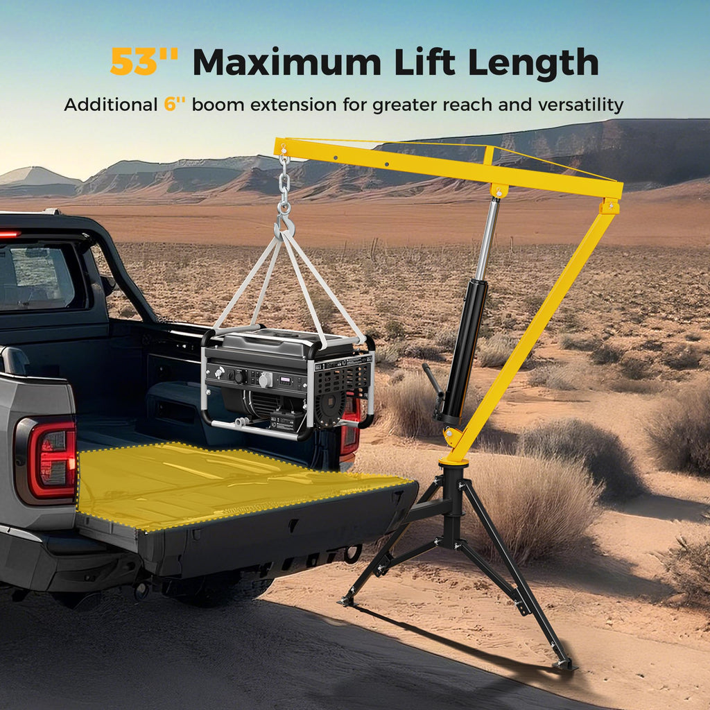 Truck Crane 1000 lb Hydraulic 360 Swivel Yellow G632655