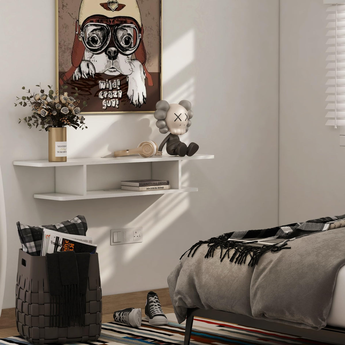 White Floating Wall Mounted TV Stand with Storage S3319