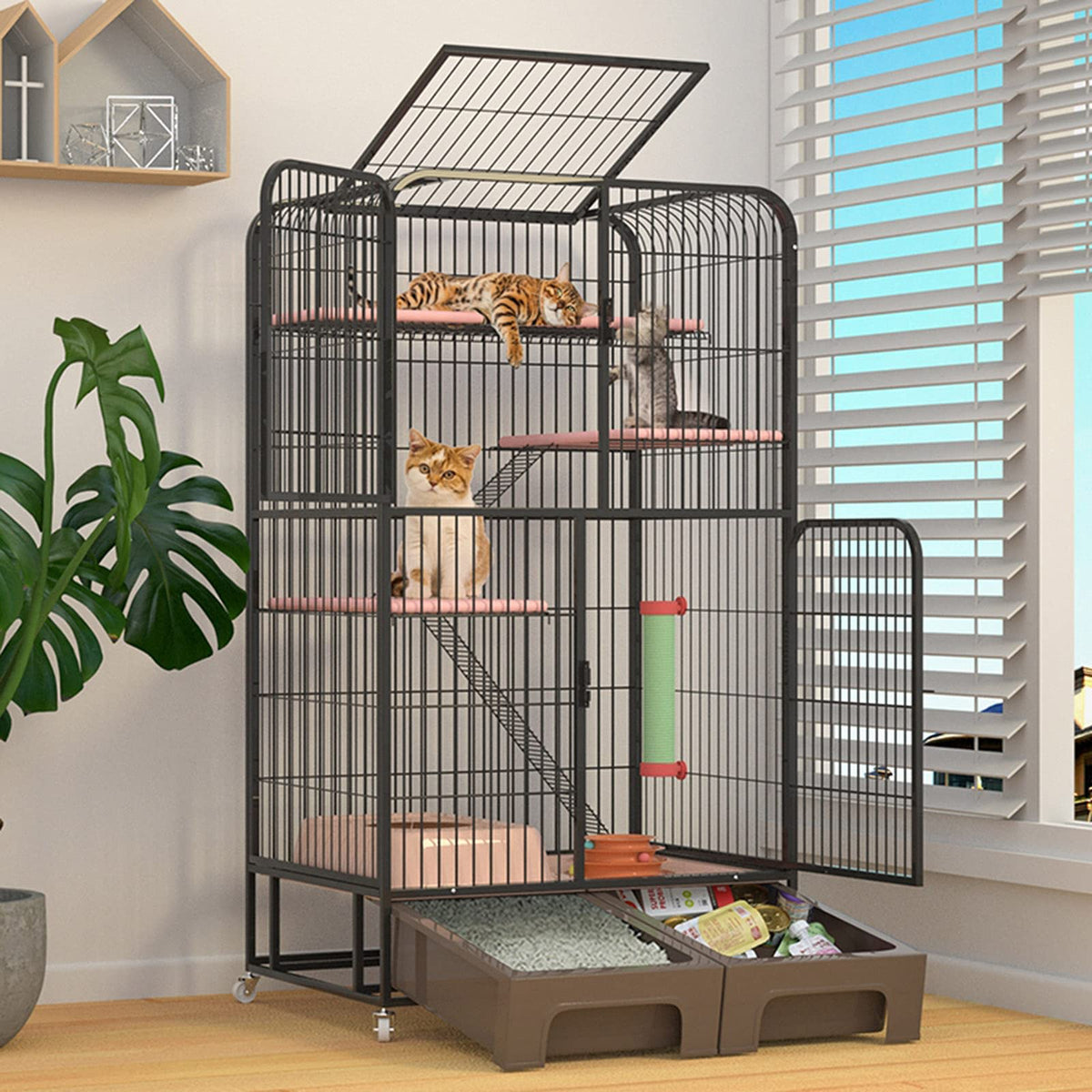 Black Four Layer Metal Cat Cage Dog Crate A311