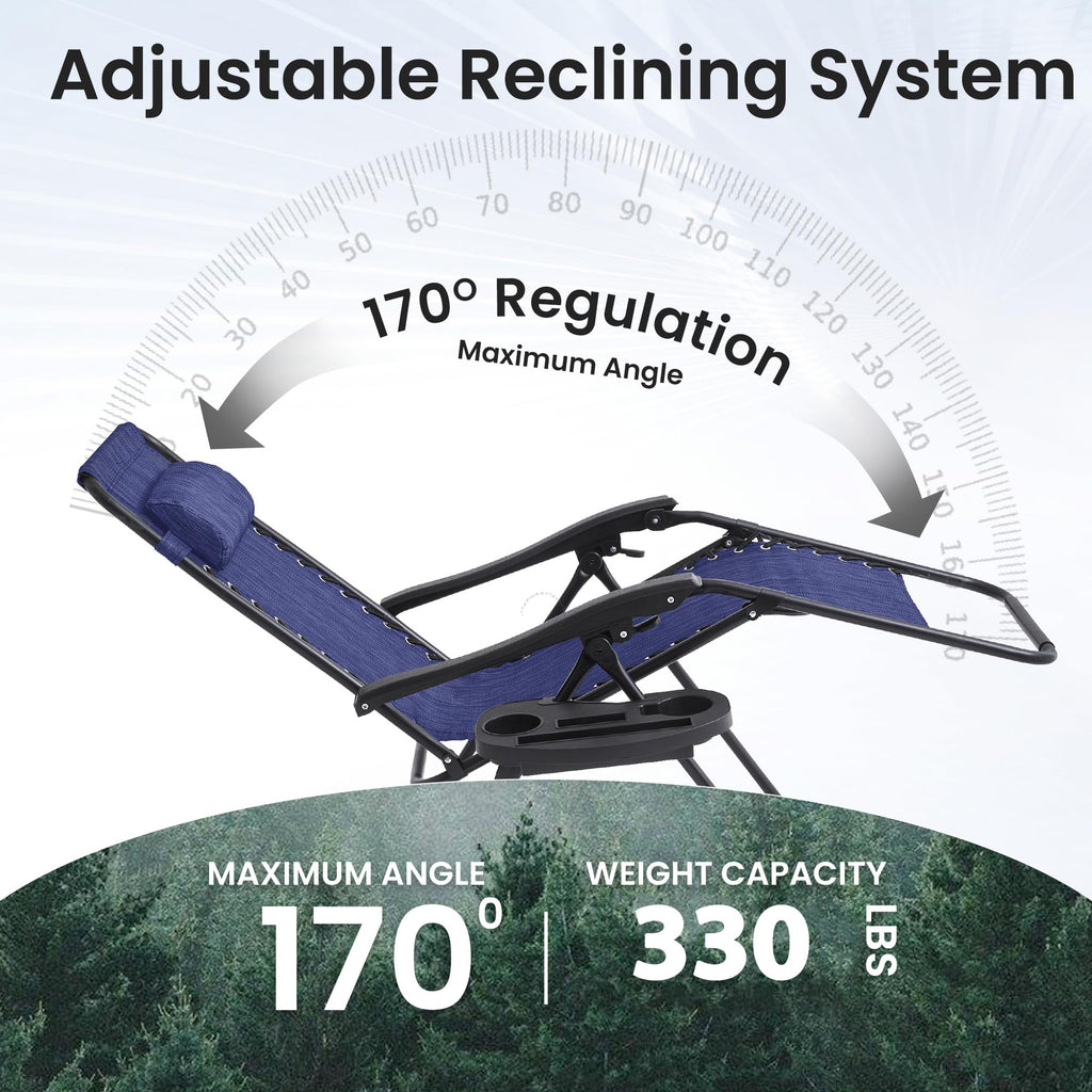 2 Pack Blue 7-Position Adjustable Zero Gravity Chairs H676