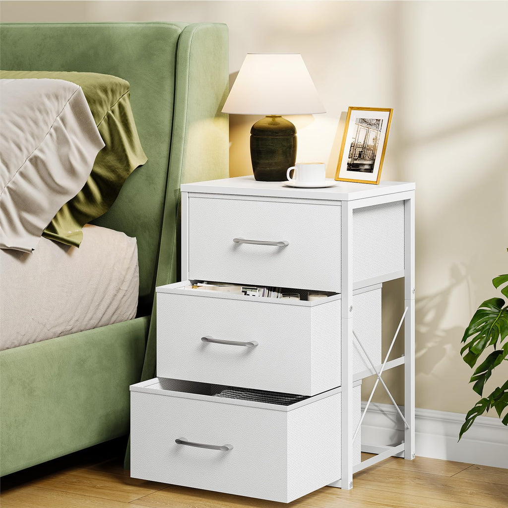 White 3 Drawer Fabric Storage Dresser with Wooden Top P5317
