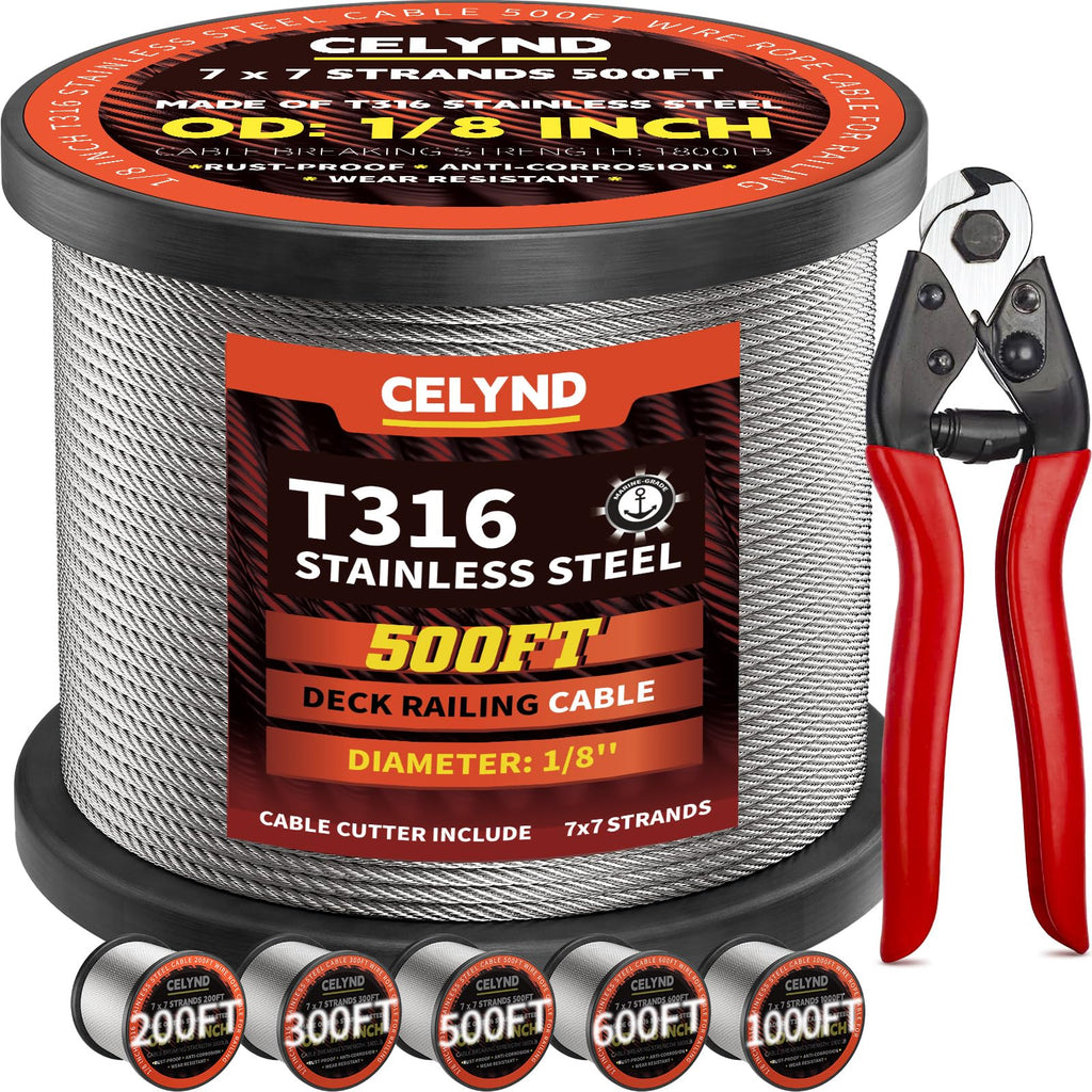 Stainless Steel 500FT 1/8" T316 Wire Rope Cable S375859