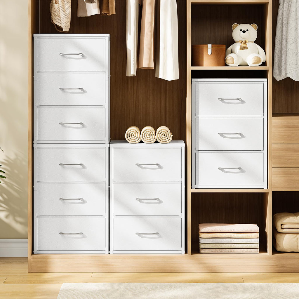 White 3 Drawer Fabric Storage Dresser with Wooden Top P5317